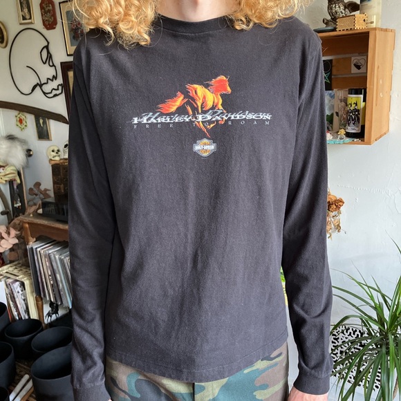 💀 SOLD 💀 Vintage 2004 Harley Davidson Fire Horse Black Longsleeve ~ Size M - Picture 5 of 9